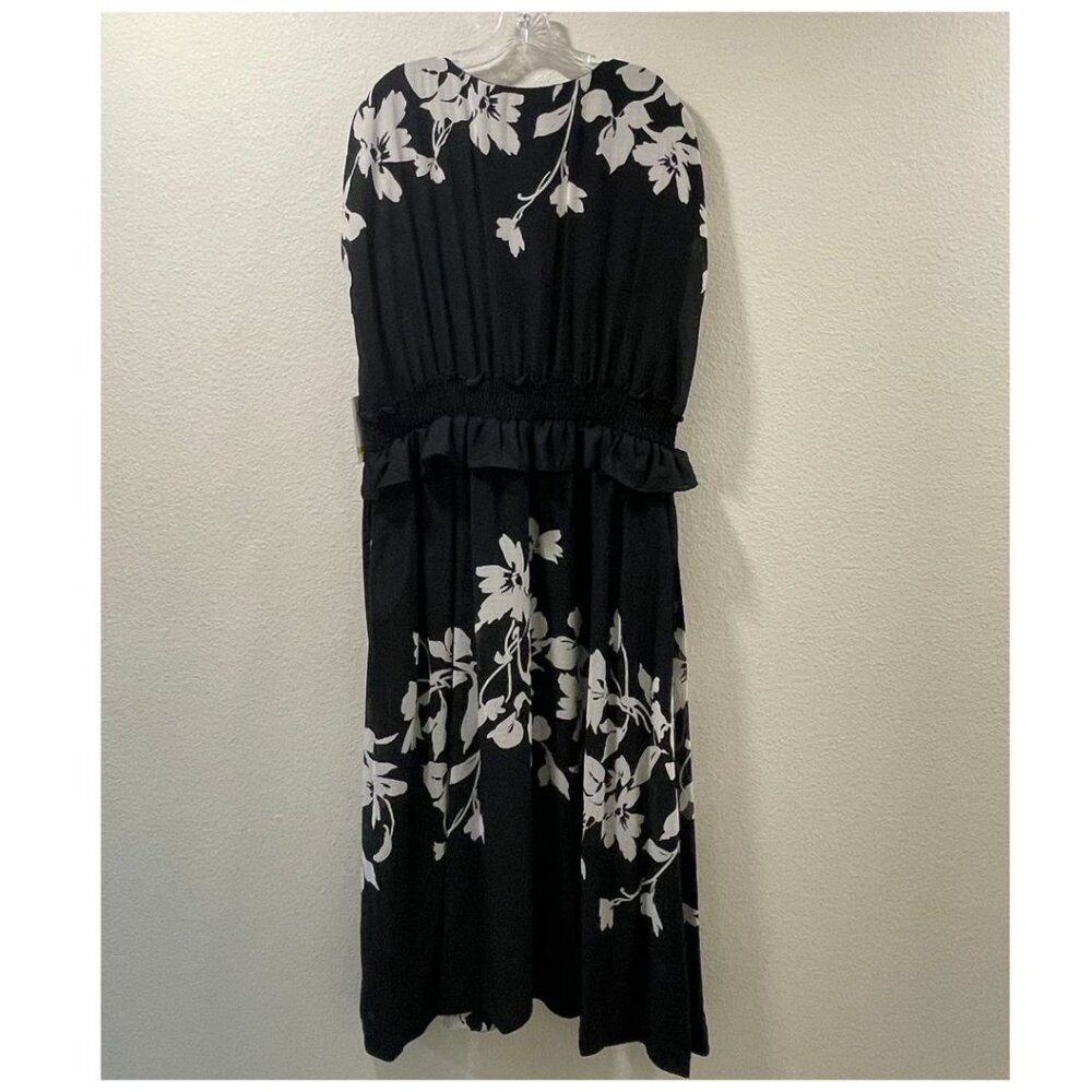 TAYLOR Sheer Lined Short Sleeve Peplum V-Neck Maxi Dress Floral Blk/Wht 18W NWT - Picture 3 of 12